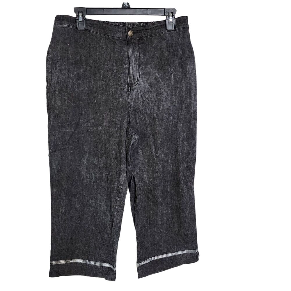 Denim & Co Womens Pants Large Classic Waist Stretch Twill Cropped Black A87541